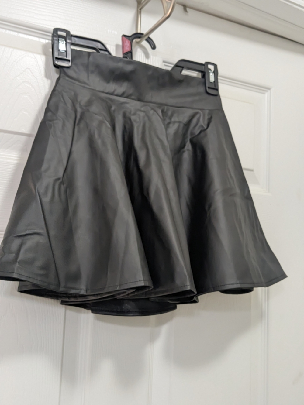 Black Faux Leather Flared Mini Skirt